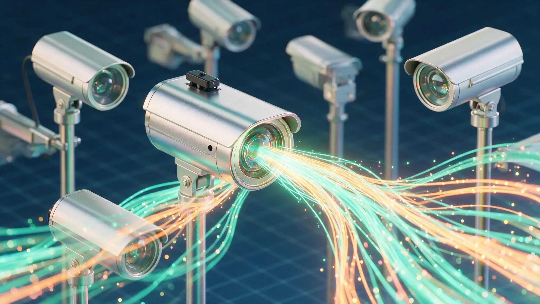 여러 대의 CCTV 카메라가 영상 데이터를 전송하는 모습